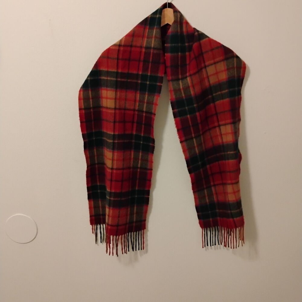 McCabe Red  Plaid Fringe 100% Wool Scarf Eclectic Grandpa